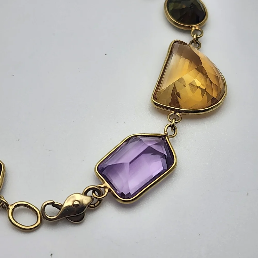 Vintage 18 Karat Gold Gemstone (Aqua, Sapphire, Topaz, & More) Bracelet (7") - Picture 6 of 10